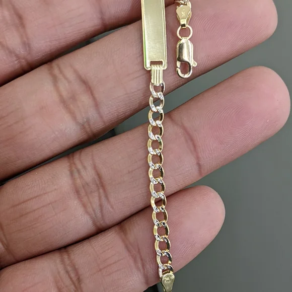 10kt Real Gold Cuban Curb Diamond Cut ID Bracelet